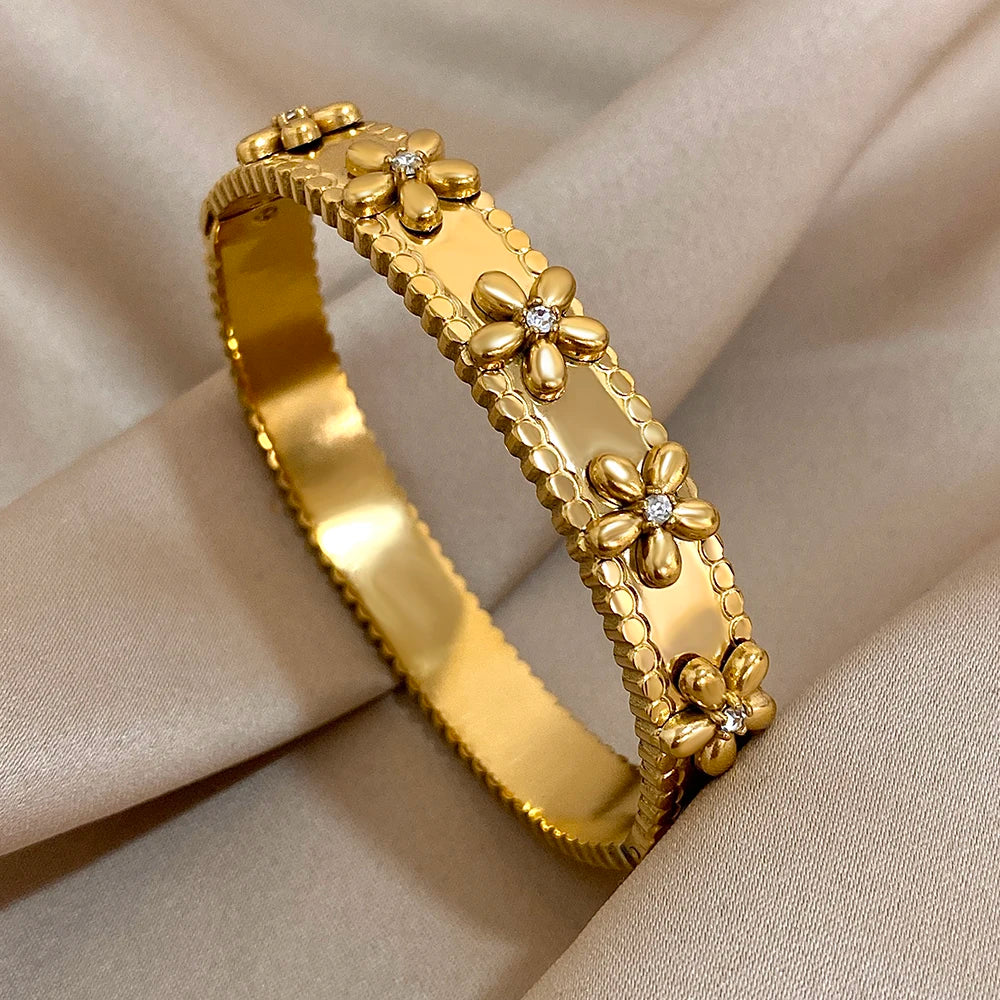 Bracelet fleurs acier inoxydable